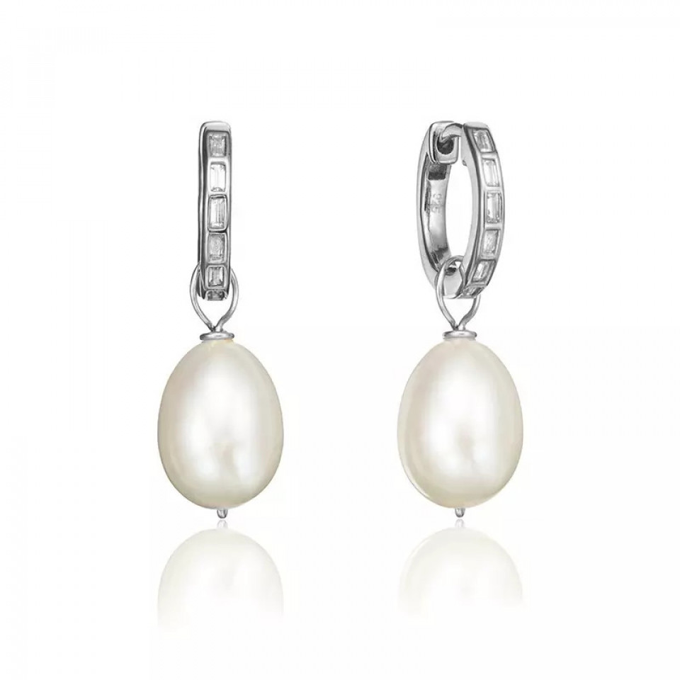 925 silver 18k gold diamond style baguette pearl drop earrings